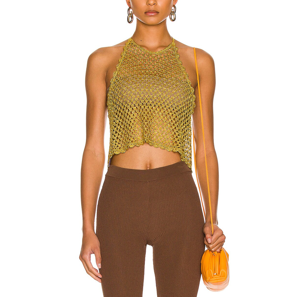Ganni Yellow Crochet Halter Top
